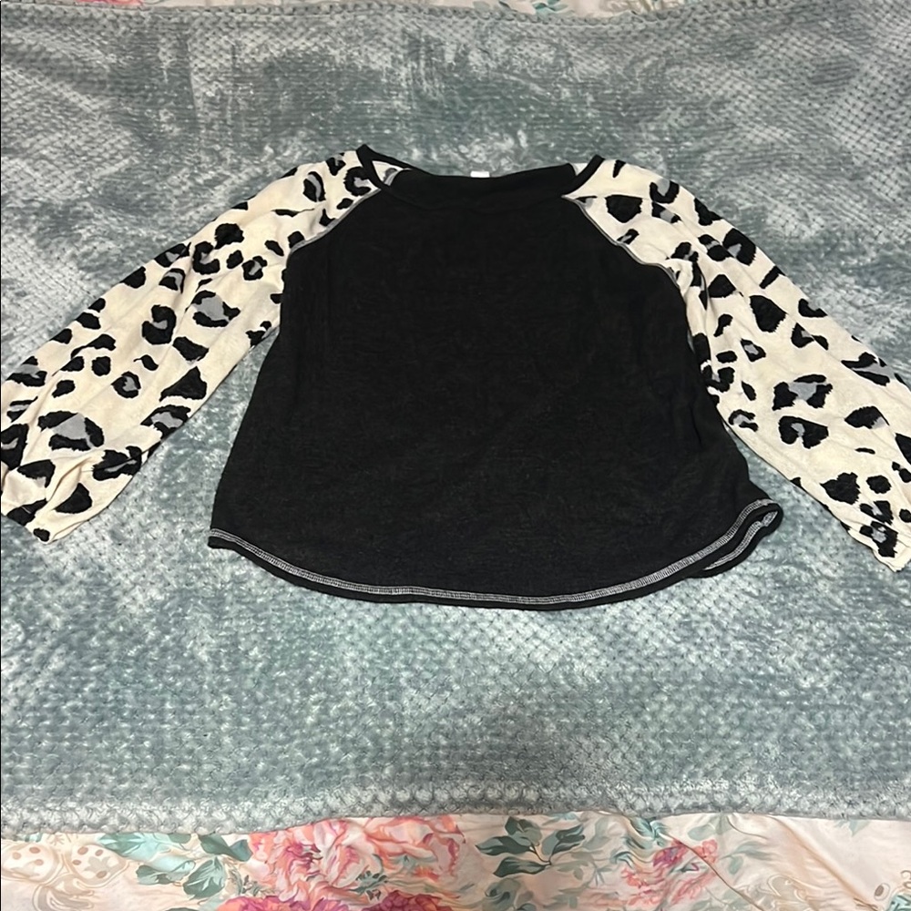 Kids Black and White Animal Print Long Sleeve Top